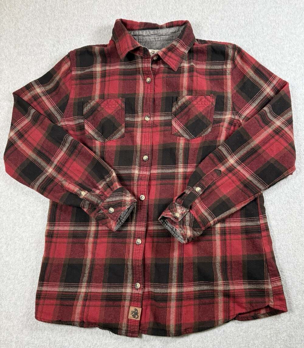 Legendary Whitetails Women’s L Red Plaid Flannel Button Up Shirt Pockets
